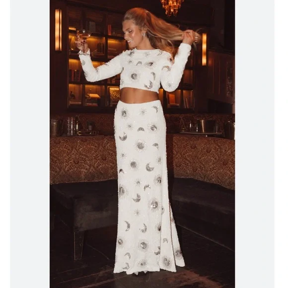 Show Me Your Mumu RSVP Skirt in White Celestial Sequins Allover Embellished XL - Picture 7 of 13